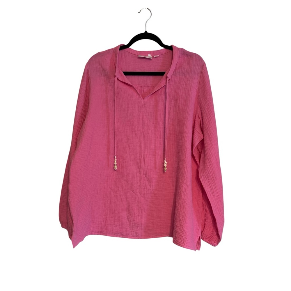 Belle Beach by Kim Gravel Beach Club 100% Cotton Gauze Peasant Top Lge NWOT